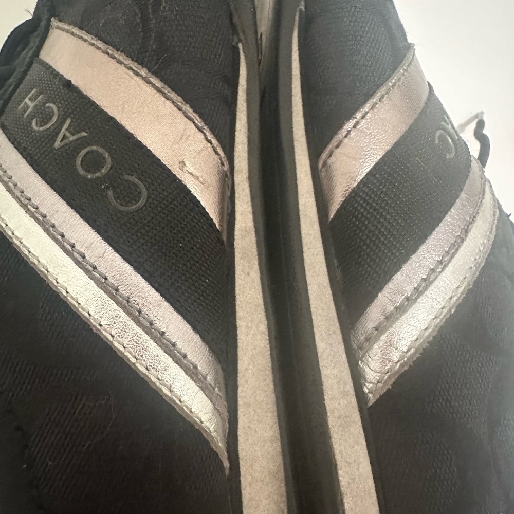 Coach Jayme Sneaker Signature Black Canvas Silver Leather Trim Size 10 - Picture 9 of 10